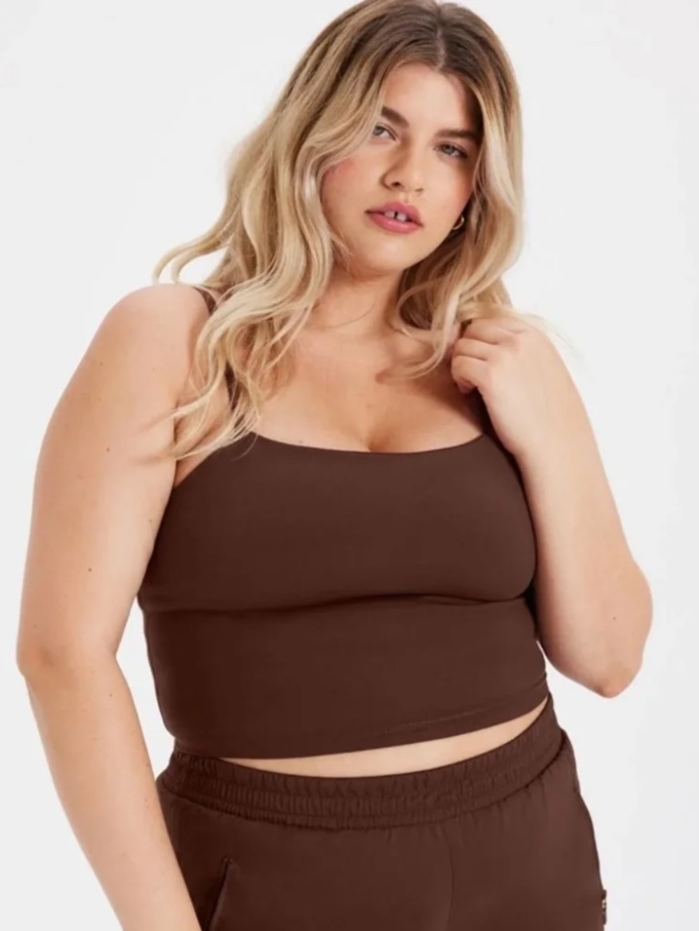 Girlfriend Collective Devon Square Neck Compressive Cami in Earth Brown